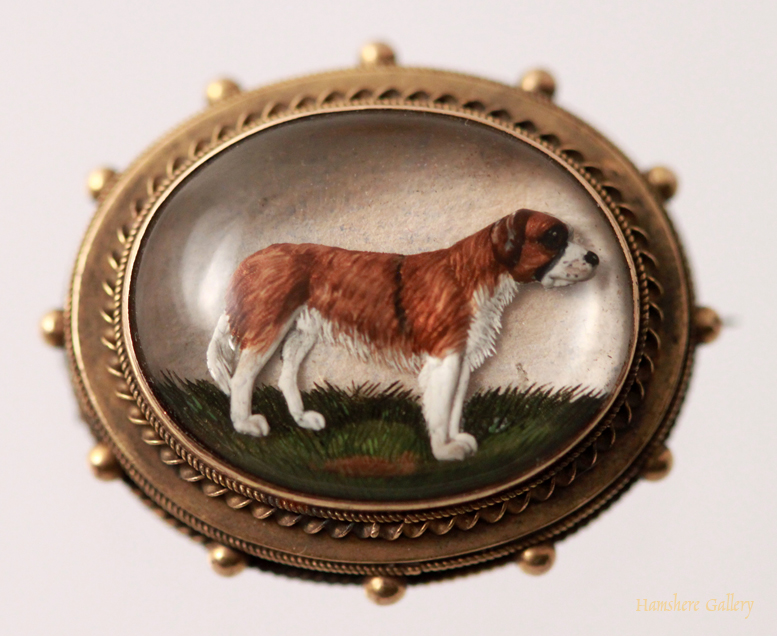 Click to see full size: Reverse intaglio crystal gold set St Bernard